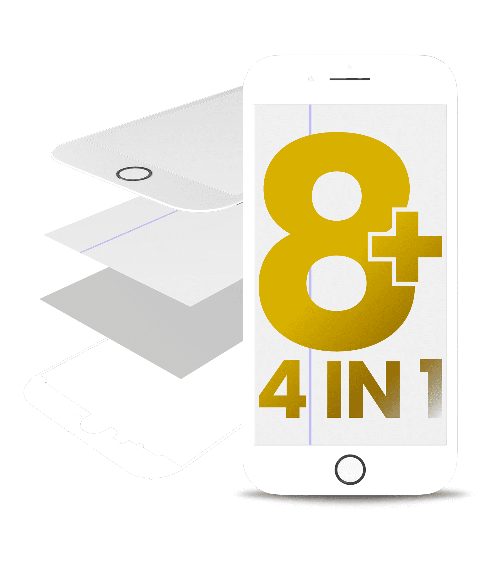 4 in 1 (Front Glass + Polarizer + Frame + OCA Pre-Installed) Compatible For iPhone 8 Plus (2 Pack) (White)