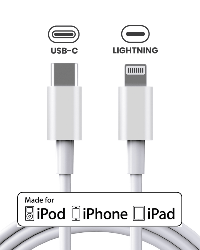USB-C To Lightning Cable (3ft.) Compatible For iPhone / iPad / iPod (Used OEM Pull: Grade A) (Bulk Pack)