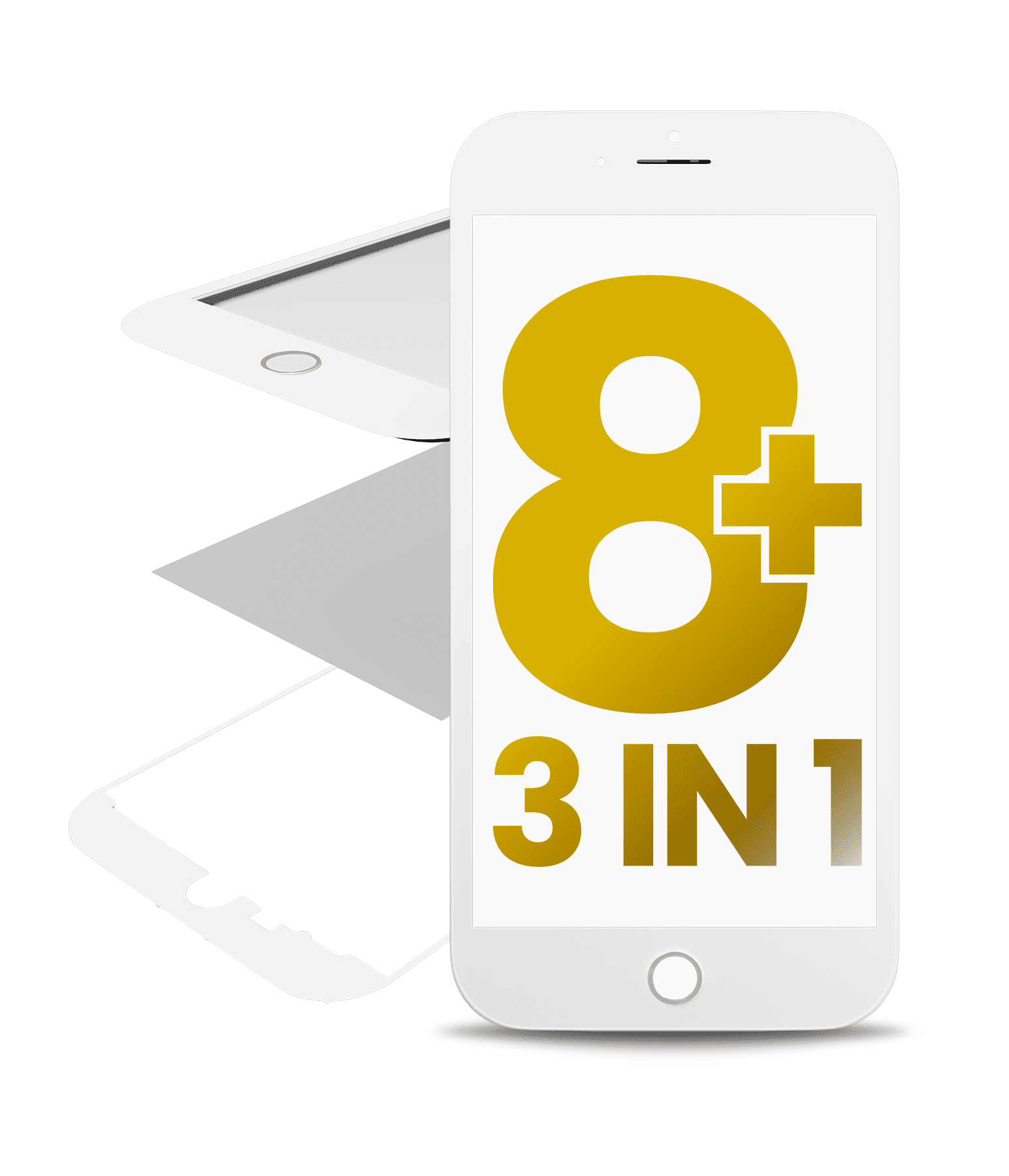 3 in 1 (Front Glass + Frame + OCA Pre-Installed) Compatible For iPhone 8 Plus (White) (2 Pack) (OCA Master)
