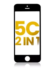 2 in 1 (Front Glass + Frame Pre-Installed) Compatible For iPhone 5C (2 Pack) (Black)