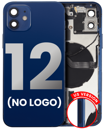 Back Housing W/ Small Components Pre-Installed Compatible For iPhone 12 (US Version) (No Logo) (Aftermarket Plus) (Blue)