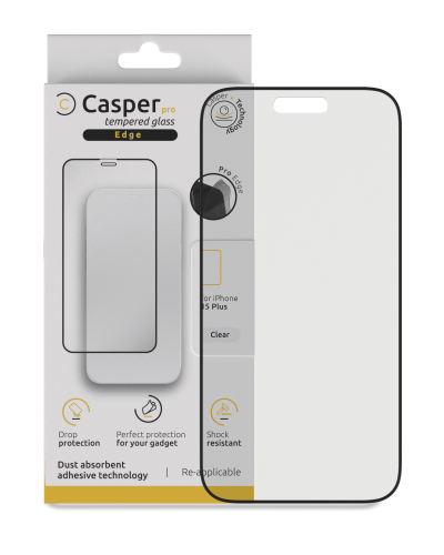 Casper Pro Edge Tempered Glass Compatible For iPhone 15 Plus (Retail Pack) (Clear)