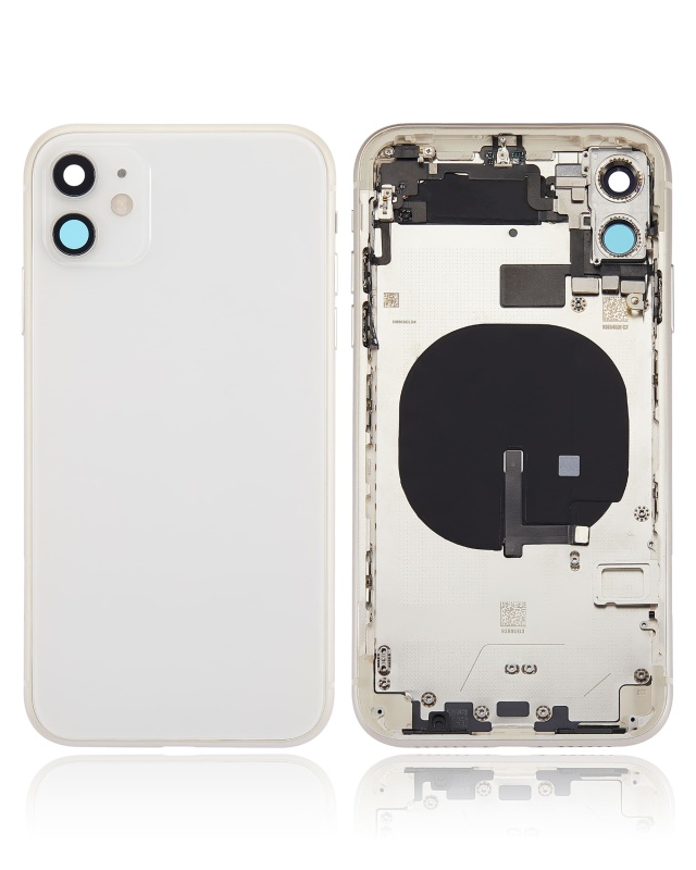 Back Housing W/ Small Components Pre-Installed Compatible For iPhone 11 (No Logo) (Aftermarket Plus) (White)