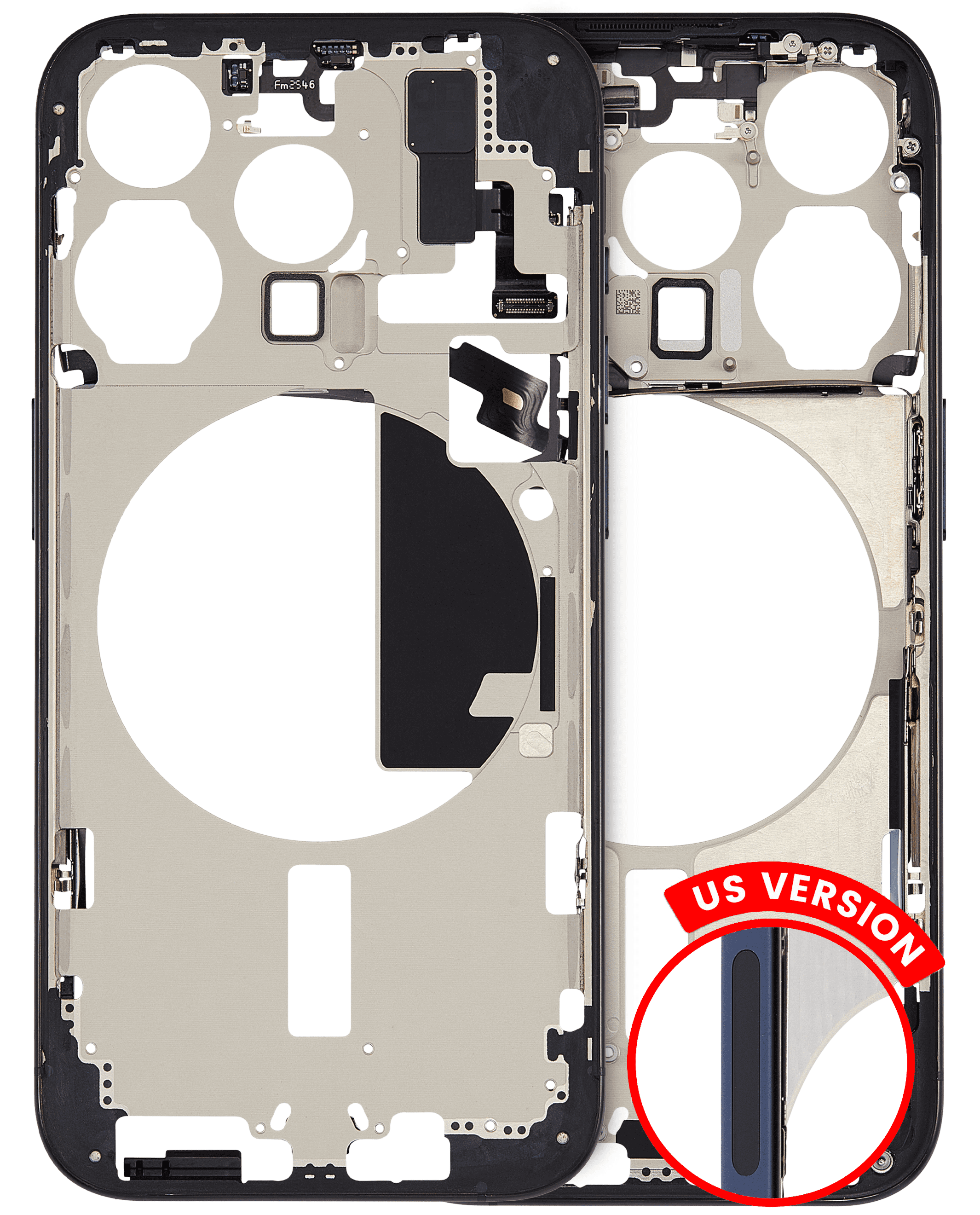 Mid-Frame Housing With Power And Volume Button Compatible For iPhone 15 Pro (US Version) (Used OEM Pull: Grade C) (Blue Titanium)