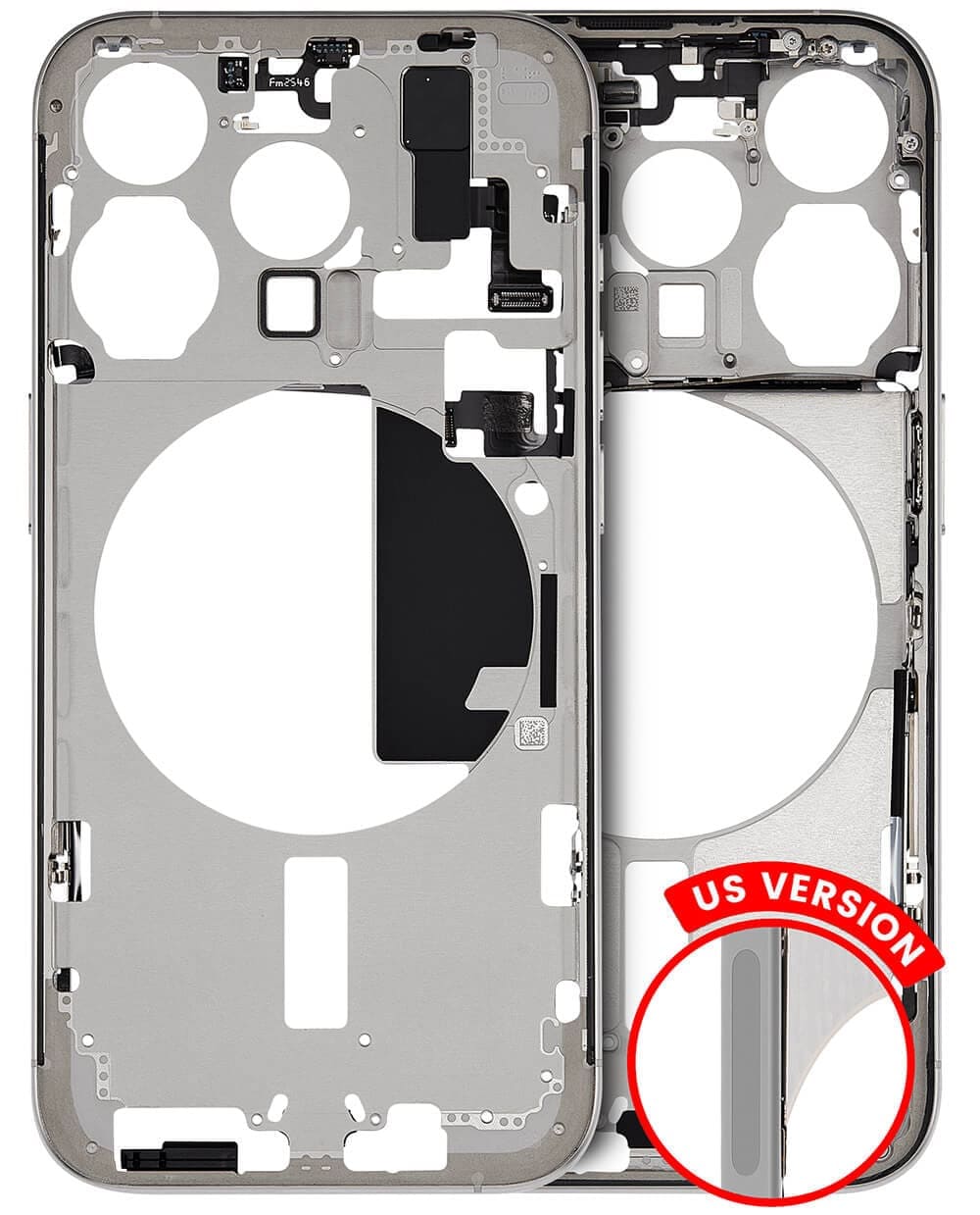 Mid-Frame Housing With Power And Volume Button Compatible For iPhone 15 Pro (US Version) (Used OEM Pull: Grade B) (White Titanium)