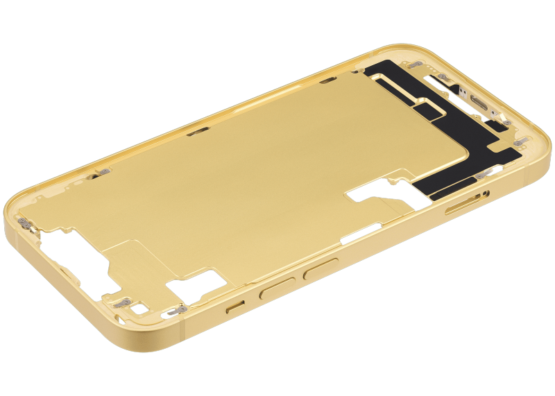 Mid-Frame Housing With Power And Volume Button Compatible For iPhone 14 (International Version) (Used OEM Pull: Grade A) (Yellow)