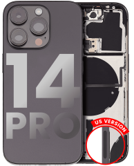 Back Housing W/ Small Pre-Installed Compatible For iPhone 14 Pro (U.S Version) (Used OEM Pull: Grade B) (Space Black)