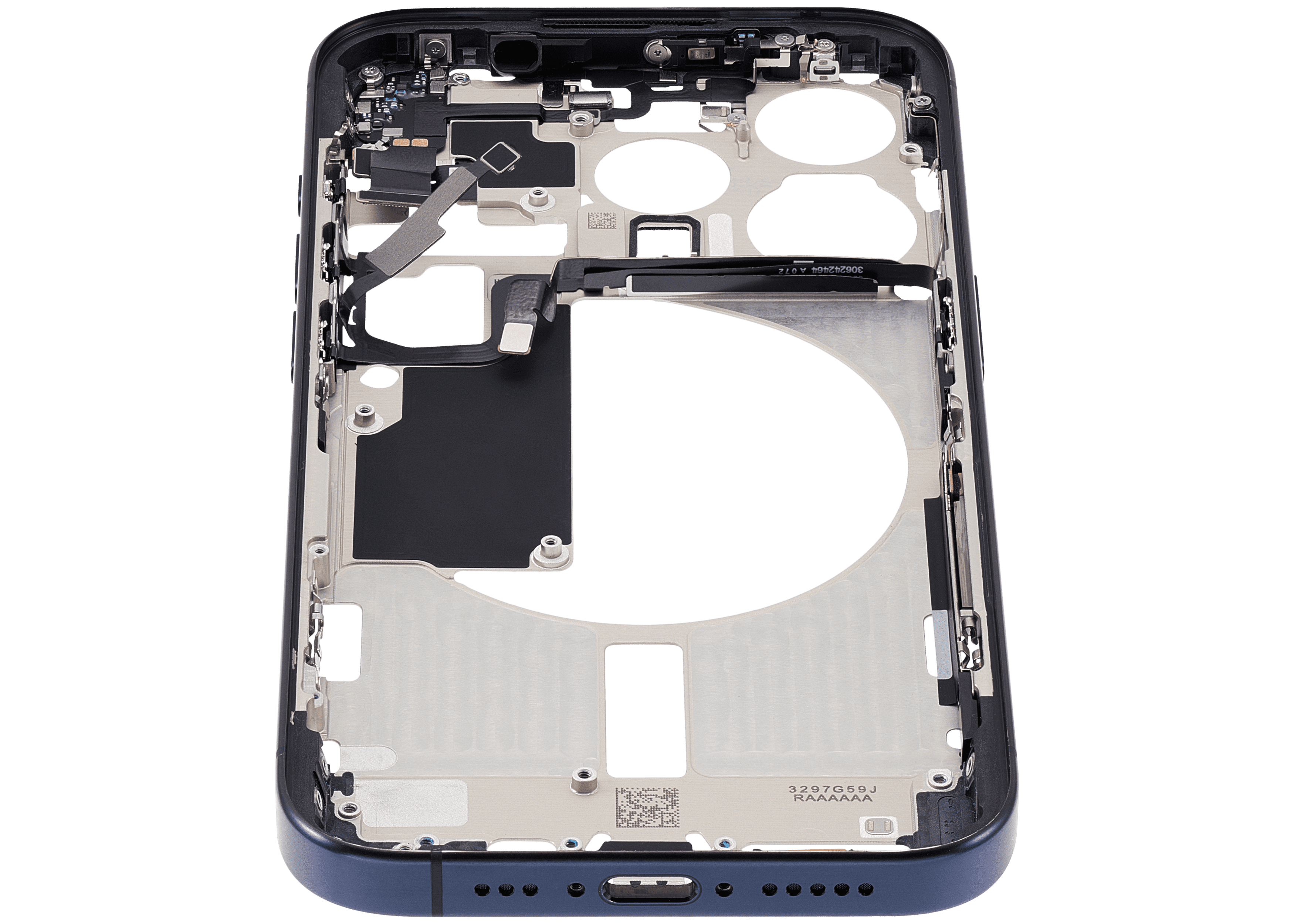 Mid-Frame Housing With Power And Volume Button Compatible For iPhone 15 Pro (US Version) (Used OEM Pull: Grade A) (Blue Titanium)