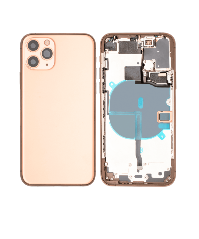 Back Housing W/ Small Components Pre-Installed Compatible For iPhone 11 Pro (Used OEM Pull: Grade A) (Matte Gold)