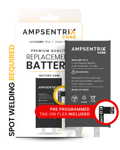 Replacement Battery Core with Universal Tag-On Flex Compatible For iPhone 13 (Spot Welding Required) (AmpSentrix Core)