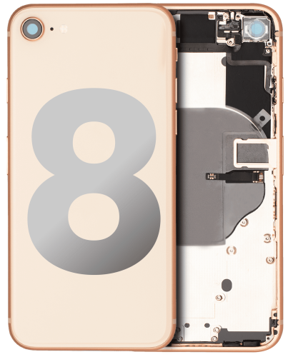Back Housing W/ Small Components Pre-Installed Compatible For iPhone 8 (Used OEM Pull: Grade B) (Gold)