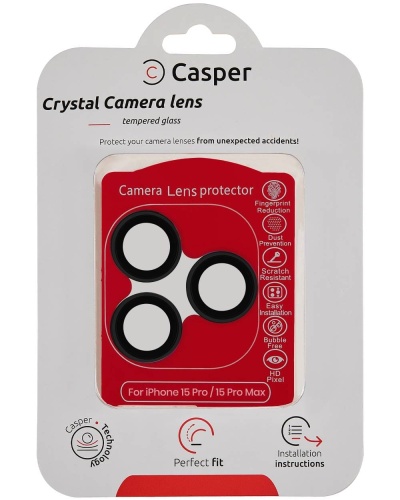 Casper Camera Lens Protector Compatible For iPhone 15 Pro / 15 Pro Max (Black) (Clear)