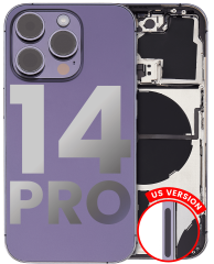 Back Housing W/ Small Pre-Installed Compatible For iPhone 14 Pro (U.S Version) (Used OEM Pull: Grade A) (Deep Purple)