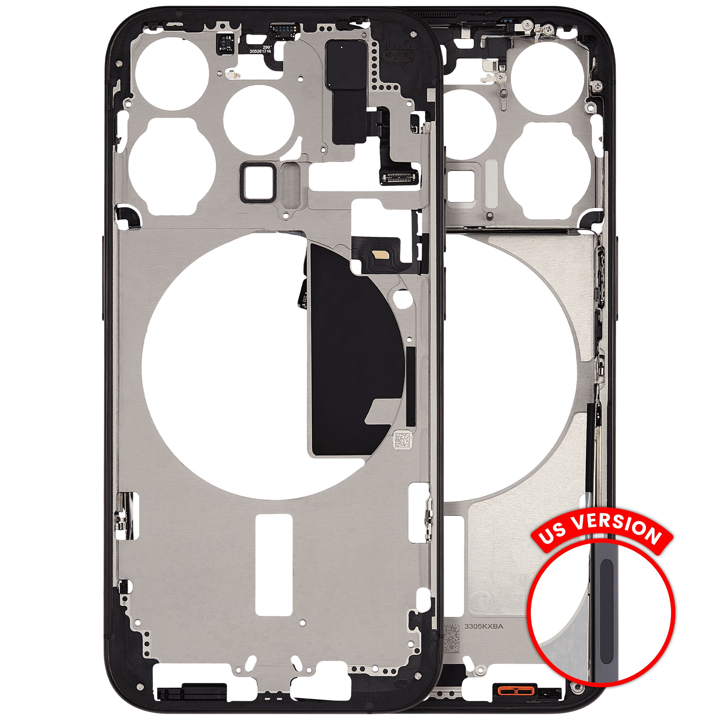 Mid-Frame Housing With Power And Volume Button Compatible For iPhone 15 Pro (US Version) (Used OEM Pull: Grade A) (Black Titanium)