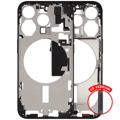 Mid-Frame Housing With Power And Volume Button Compatible For iPhone 15 Pro (US Version) (Used OEM Pull: Grade A) (Black Titanium)