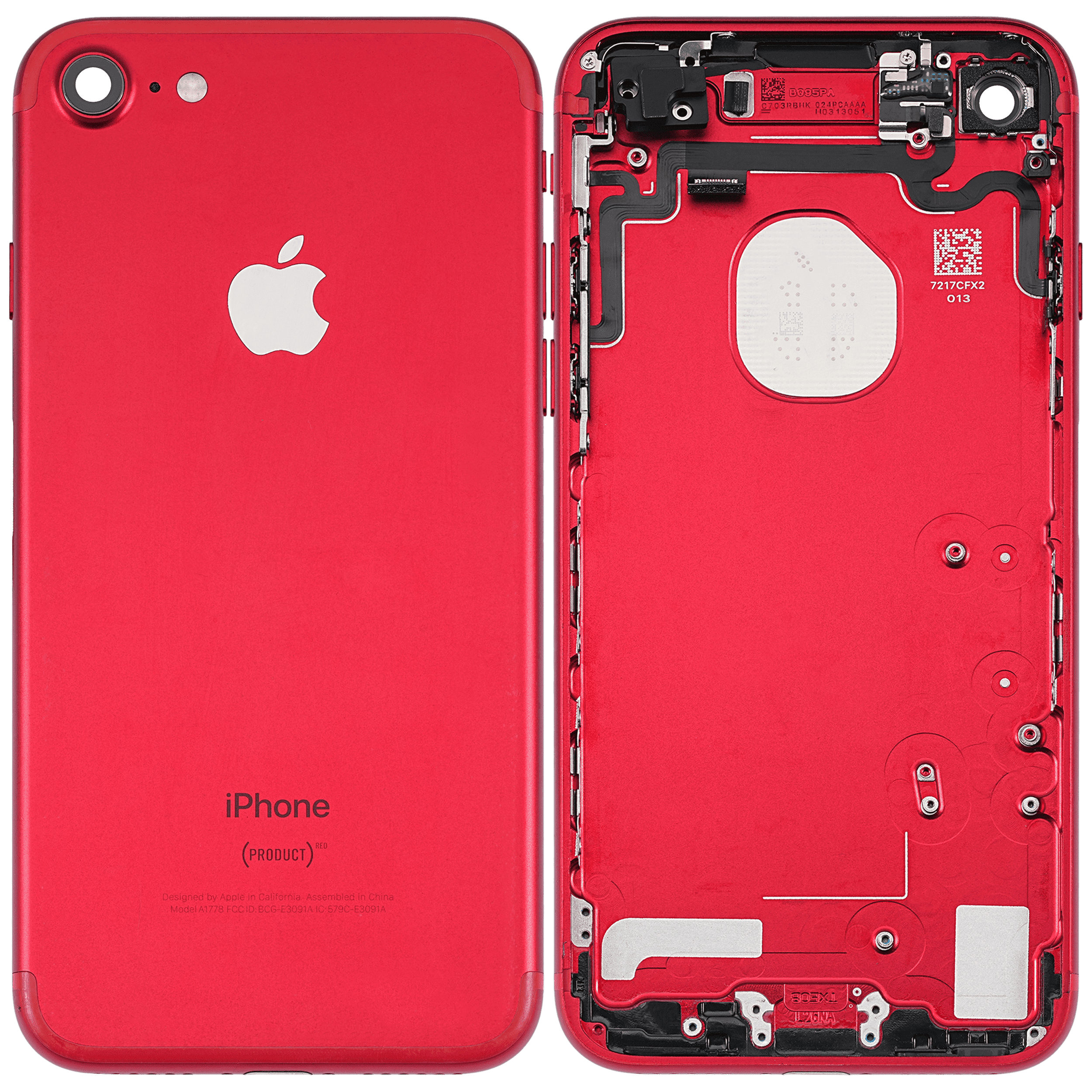 Back Housing W/ Small Components Pre-Installed Compatible For iPhone 7 (Used OEM Pull: Grade A) (Red)
