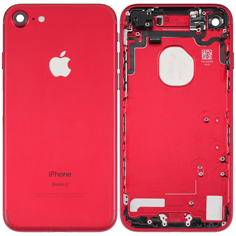 Back Housing W/ Small Components Pre-Installed Compatible For iPhone 7 (Used OEM Pull: Grade A) (Red)