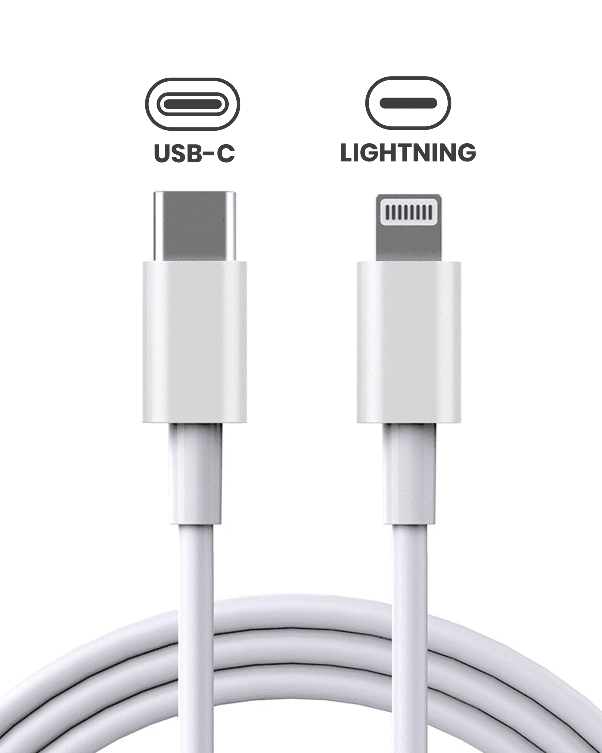 USB-C To Lightning Cable (3ft.) For iPhone / iPad / iPod (Used OEM Pull) (Bulk Pack) (10 Pack)