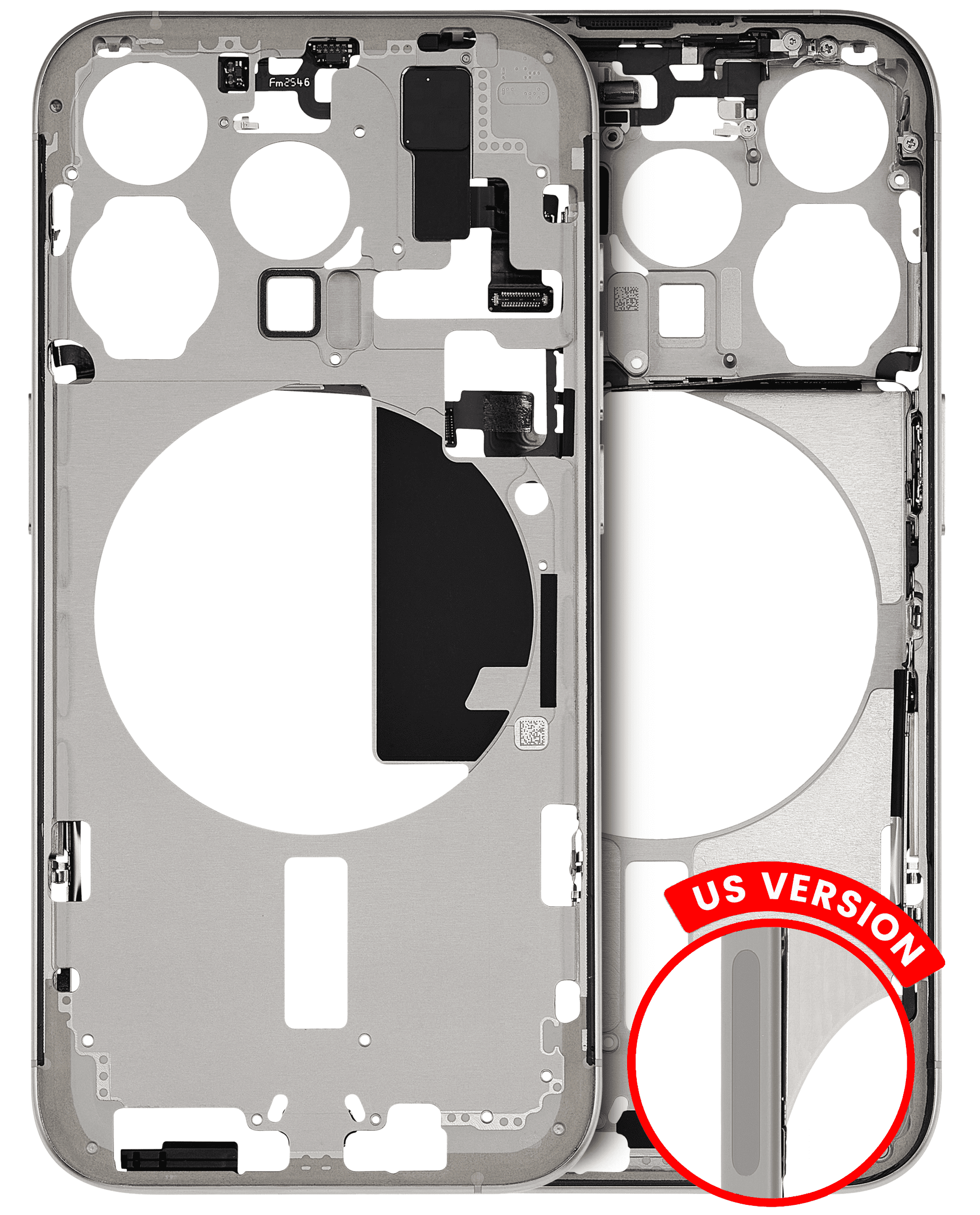 Mid-Frame Housing With Power And Volume Button Compatible For iPhone 15 Pro (US Version) (Used OEM Pull: Grade A) (White Titanium)