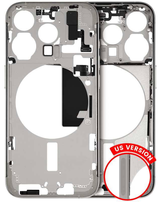 Mid-Frame Housing With Power And Volume Button Compatible For iPhone 15 Pro (US Version) (Used OEM Pull: Grade A) (White Titanium)