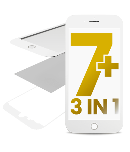 3 in 1 (Front Glass + Frame + OCA Pre-Installed) Compatible For iPhone 7 Plus (White) (2 Pack)