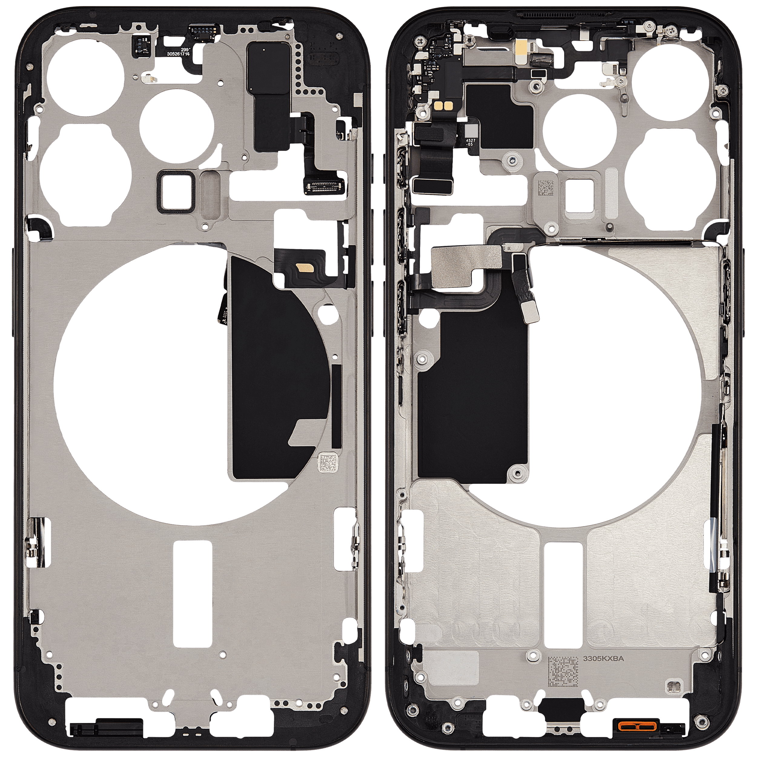 Mid-Frame Housing With Power And Volume Button Compatible For iPhone 15 Pro (US Version) (Used OEM Pull: Grade A) (Black Titanium)