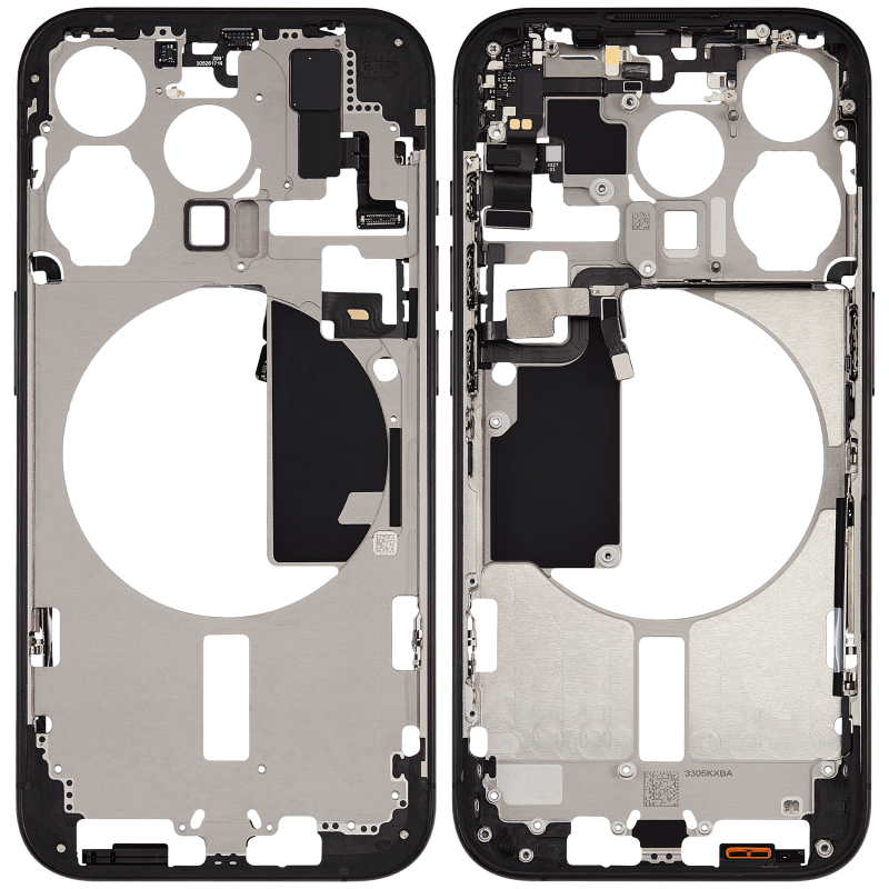 Mid-Frame Housing With Power And Volume Button Compatible For iPhone 15 Pro (US Version) (Used OEM Pull: Grade A) (Black Titanium)