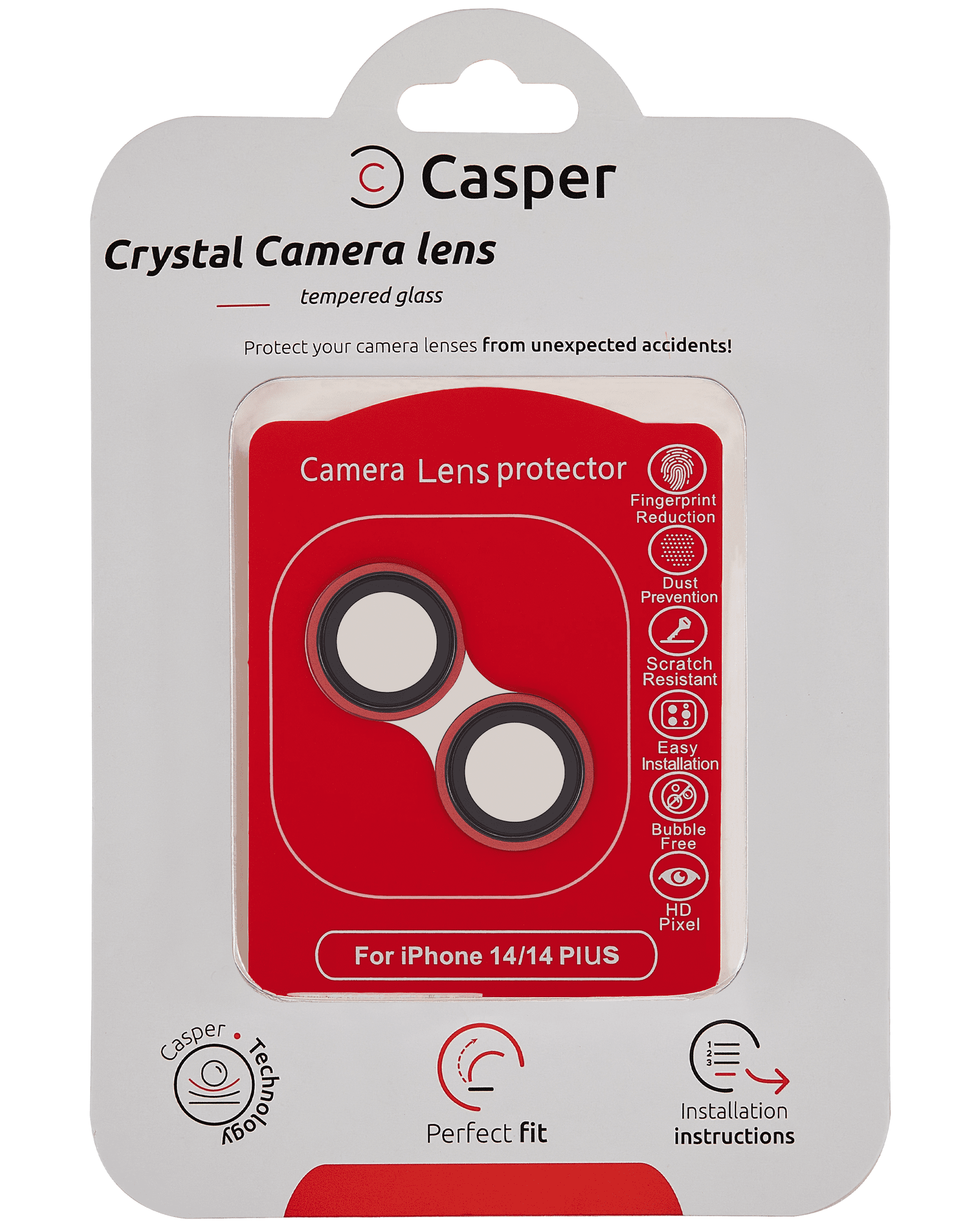 Casper Camera Lens Protector Compatible For iPhone 14 / 14 Plus (Red) (Clear)
