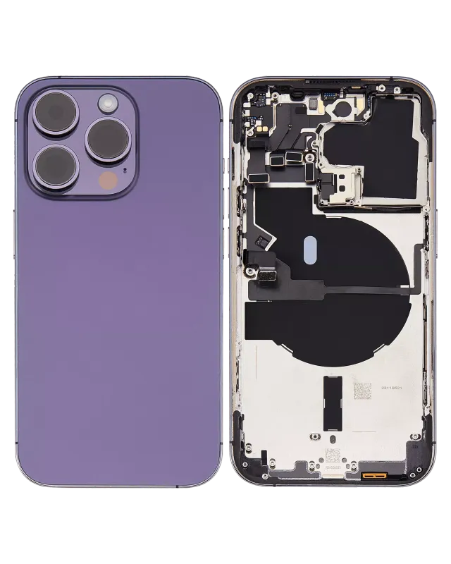 Back Housing W/ Small Pre-Installed Compatible For iPhone 14 Pro (U.S Version) (Used OEM Pull: Grade B) (Deep Purple)