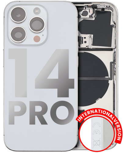 Back Housing W/ Small Pre-Installed Compatible For iPhone 14 Pro (International Version) (Used OEM Pull: Grade A) (Silver)