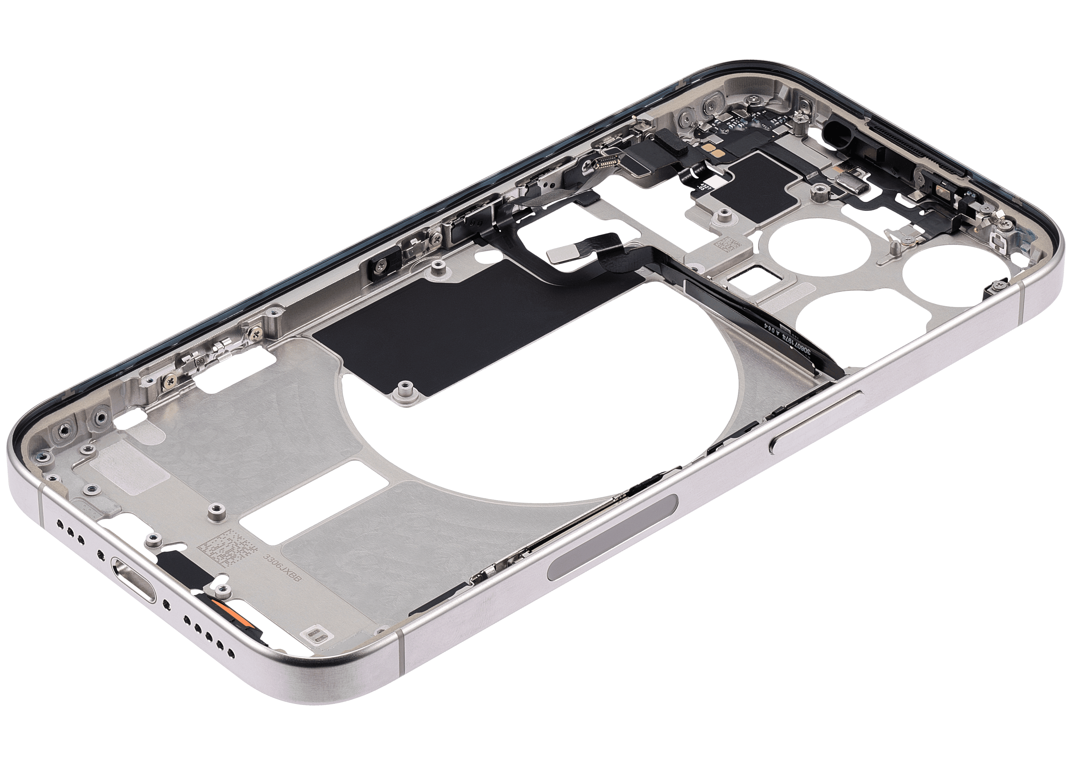 Mid-Frame Housing With Power And Volume Button Compatible For iPhone 15 Pro (US Version) (Used OEM Pull: Grade A) (Natural Titanium)