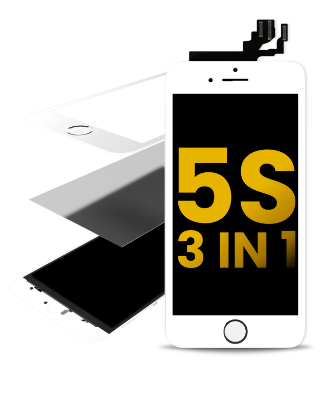 Glass With Frame & OCA Pre-Installed Compatible For iPhone 5S (White) (Premium / 3 in 1) (2 Pack)