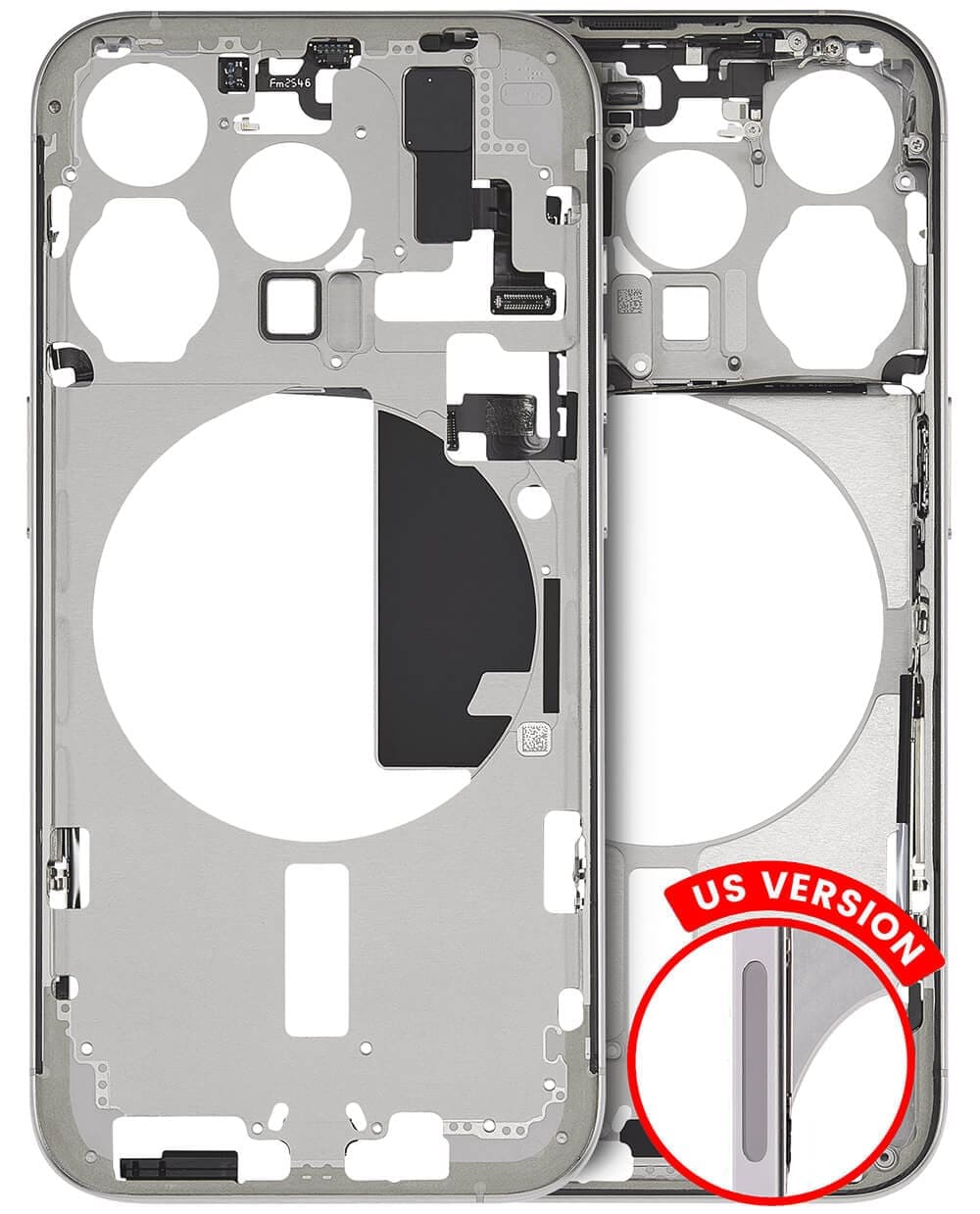 Mid-Frame Housing With Power And Volume Button Compatible For iPhone 15 Pro (US Version) (Used OEM Pull: Grade C) (White Titanium)