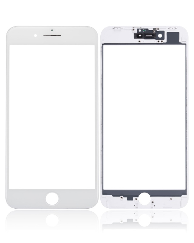 3 in 1 (Front Glass + Frame + OCA Pre-Installed) Compatible For iPhone 8 Plus (White) (2 Pack) (OCA Master)