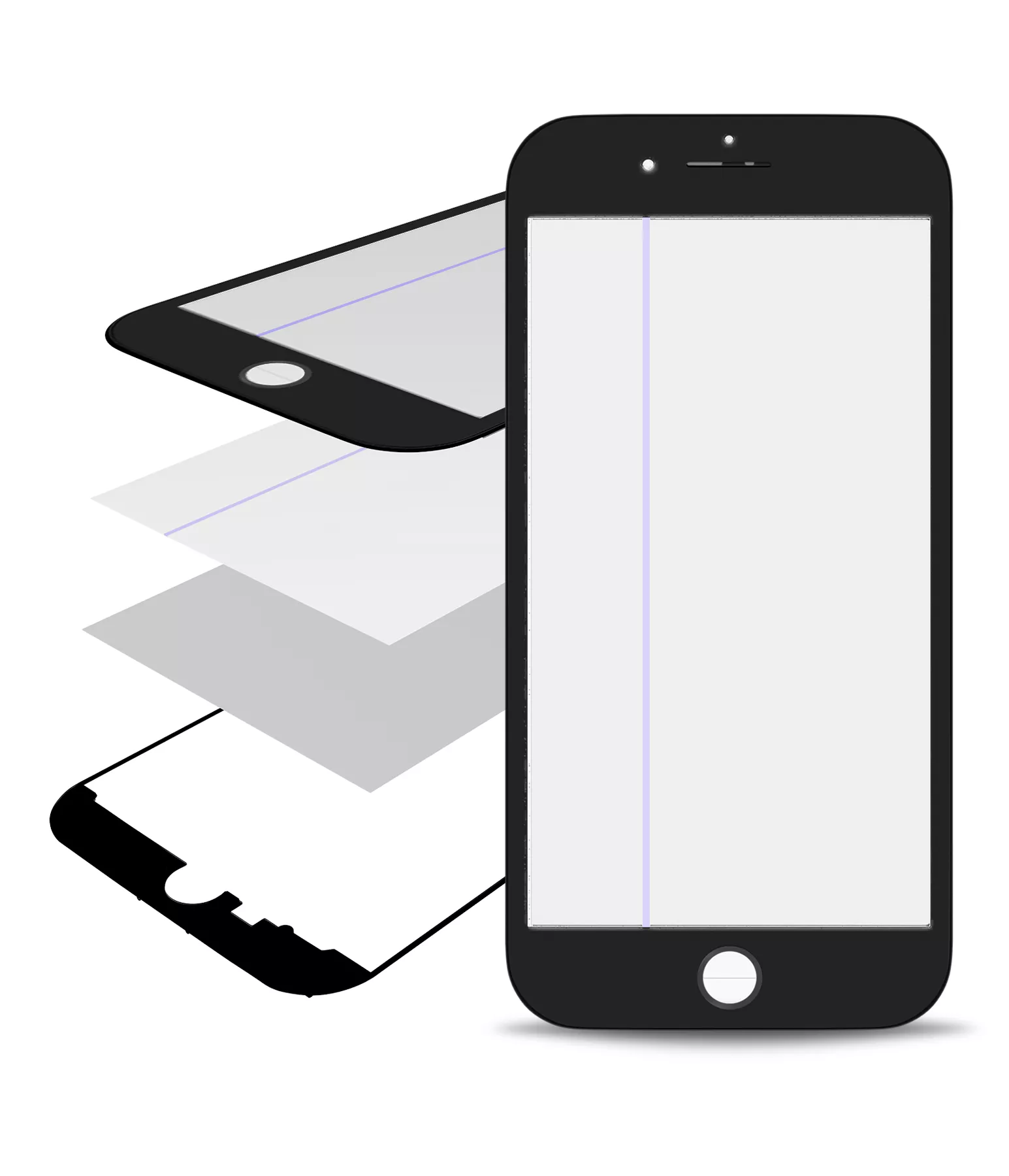 Glass with Frame / OCA / Polarizer Pre-Installed Compatible For iPhone 8 Plus (Black)