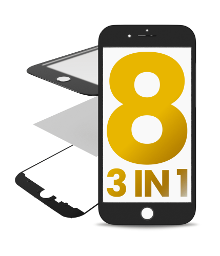 3 in 1 (Front Glass + Frame + OCA Pre-Installed) Compatible For iPhone 8 (Black) (2 Pack) (OCA Master)