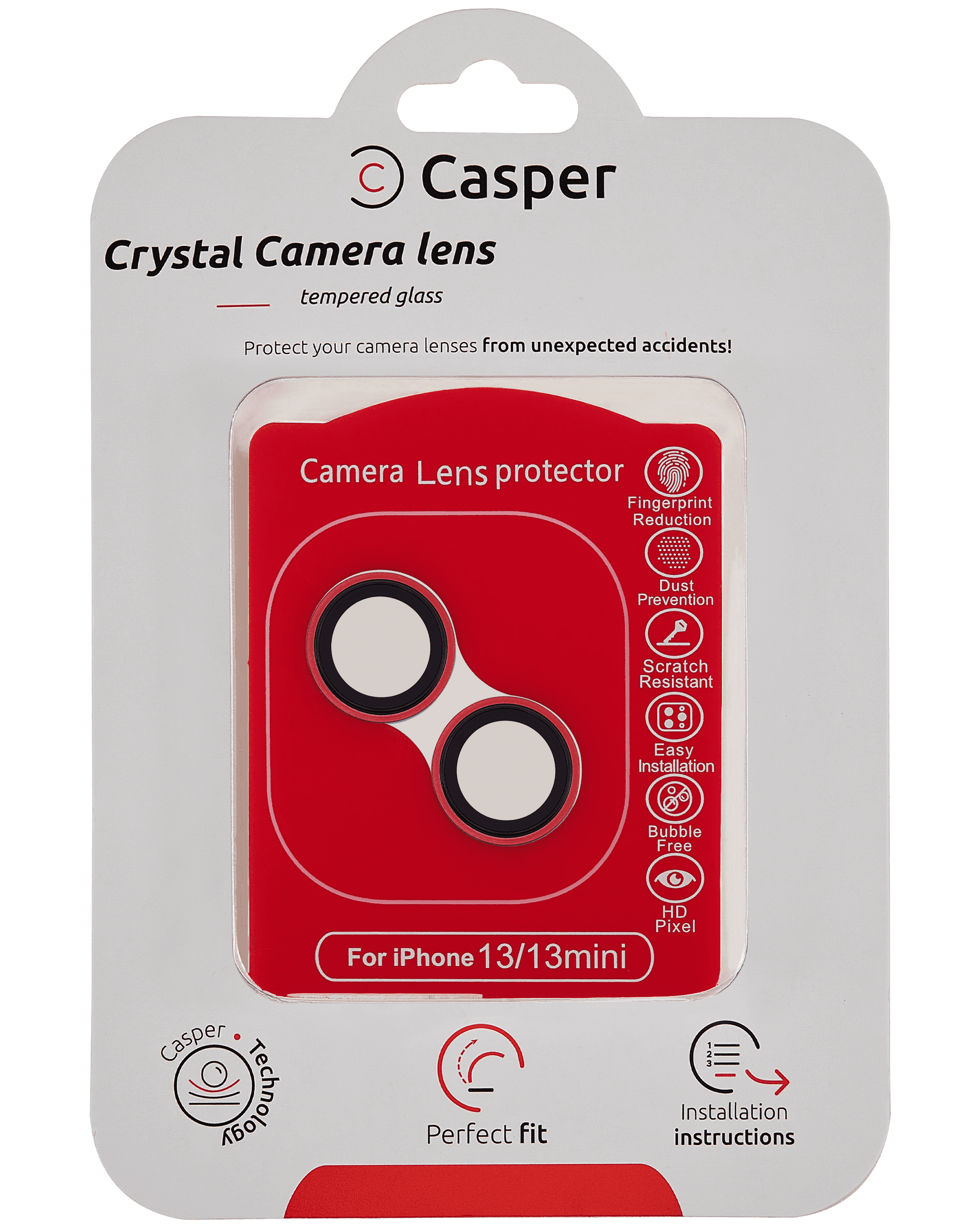 Casper Camera Lens Protector Compatible For iPhone 13 / 13 Mini (Red) (Clear)