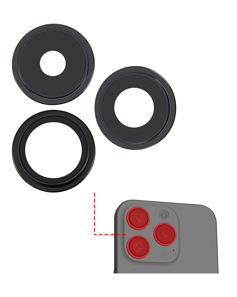 Back Camera Lens With Bracket & Bezel Compatible For iPhone 15 Pro (3 Piece Set) (Premium) (Black Titanium)