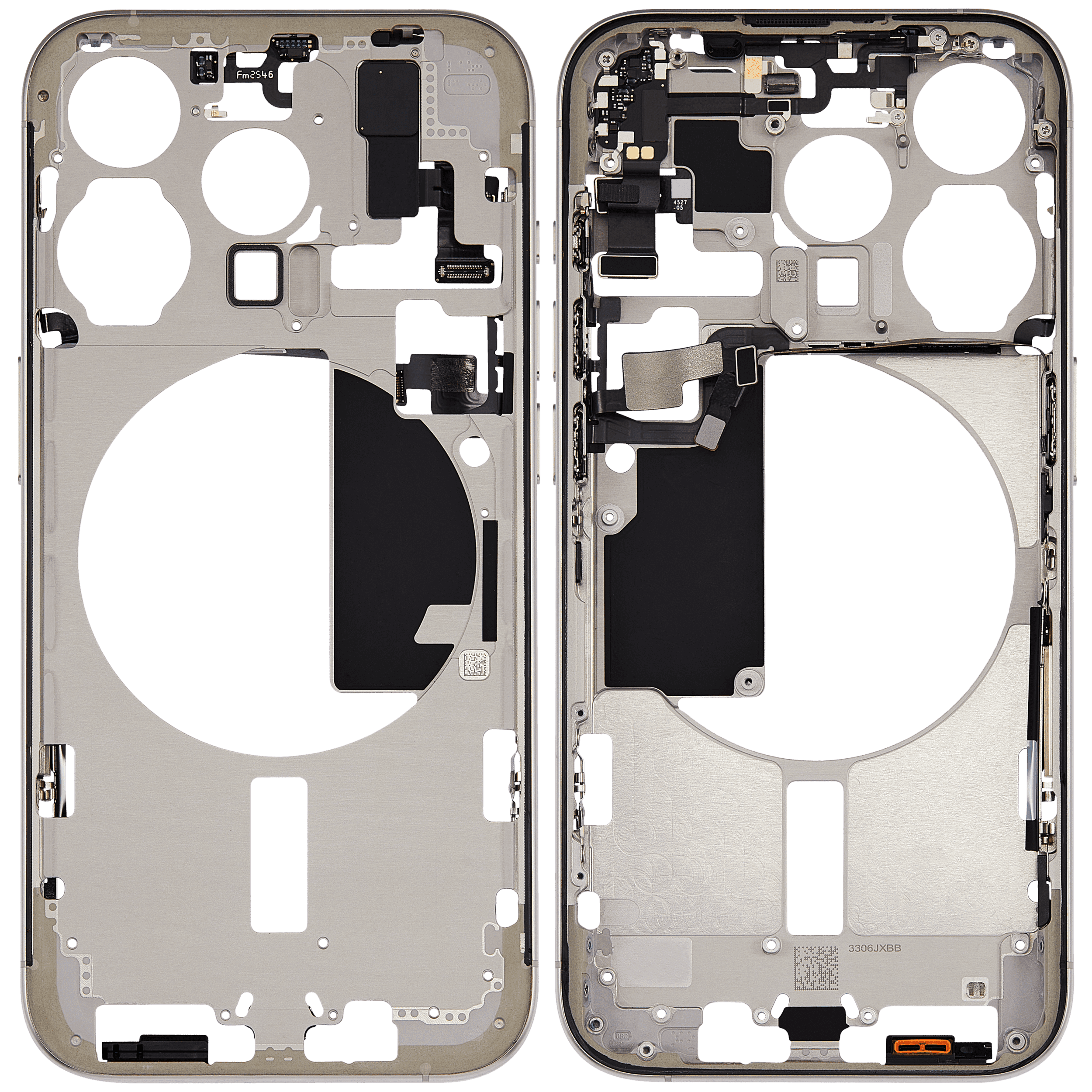 Mid-Frame Housing With Power And Volume Button Compatible For iPhone 15 Pro (US Version) (Used OEM Pull: Grade A) (Natural Titanium)