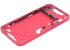 Mid-Frame Housing With Power And Volume Button Compatible For iPhone 14 Plus (US Version) (Used OEM Pull: Grade A) (Red)