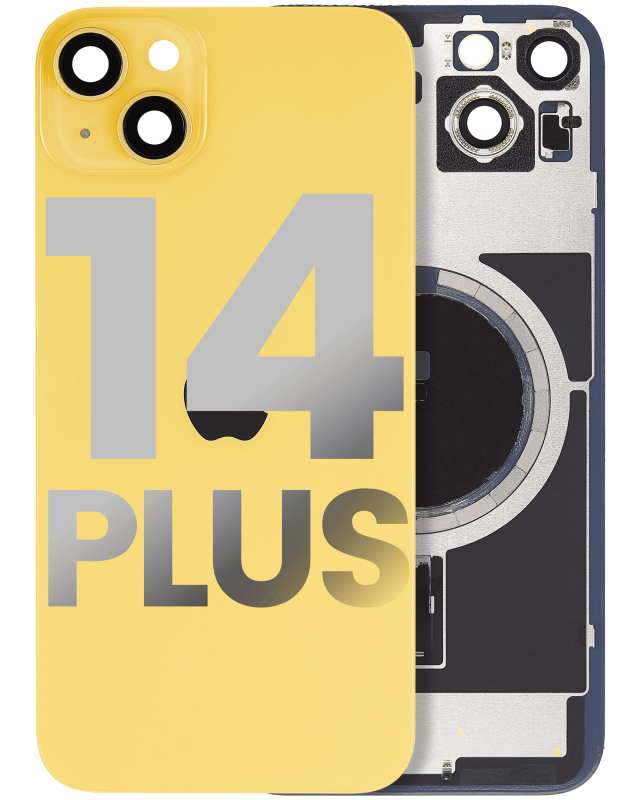 Back Glass With Steel Plate With MagSafe Magnet Pre-Installed Compatible For iPhone 14 Plus (Used OEM Pull: Grade A) (Yellow)