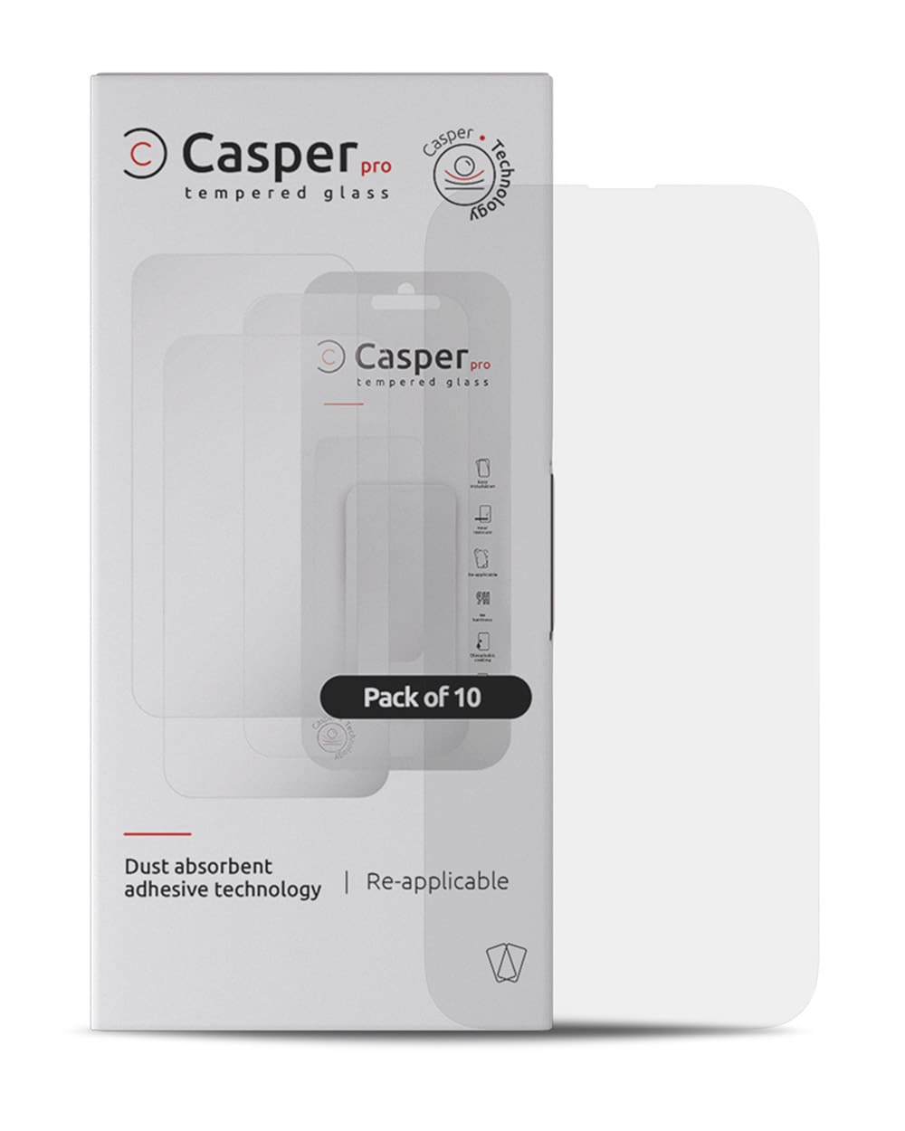 Casper Pro Tempered Glass Compatible For iPhone 15 Pro (10 Pack) (Clear)