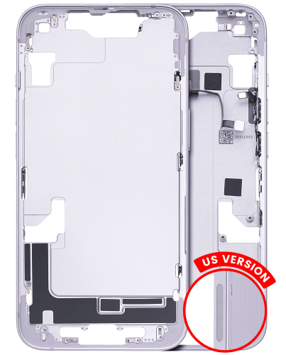 Mid-Frame Housing With Power And Volume Button Compatible For iPhone 14 (US Version) (Used OEM Pull: Grade C) (Purple)