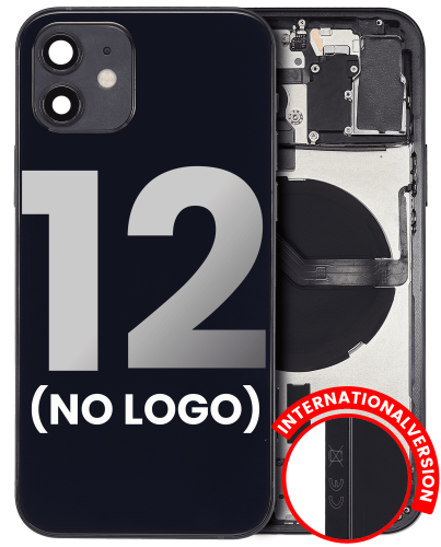 Back Housing W/ Small Components Pre-Installed Compatible For iPhone 12 (No Logo) (Aftermarket Plus) (International Version) (Black)