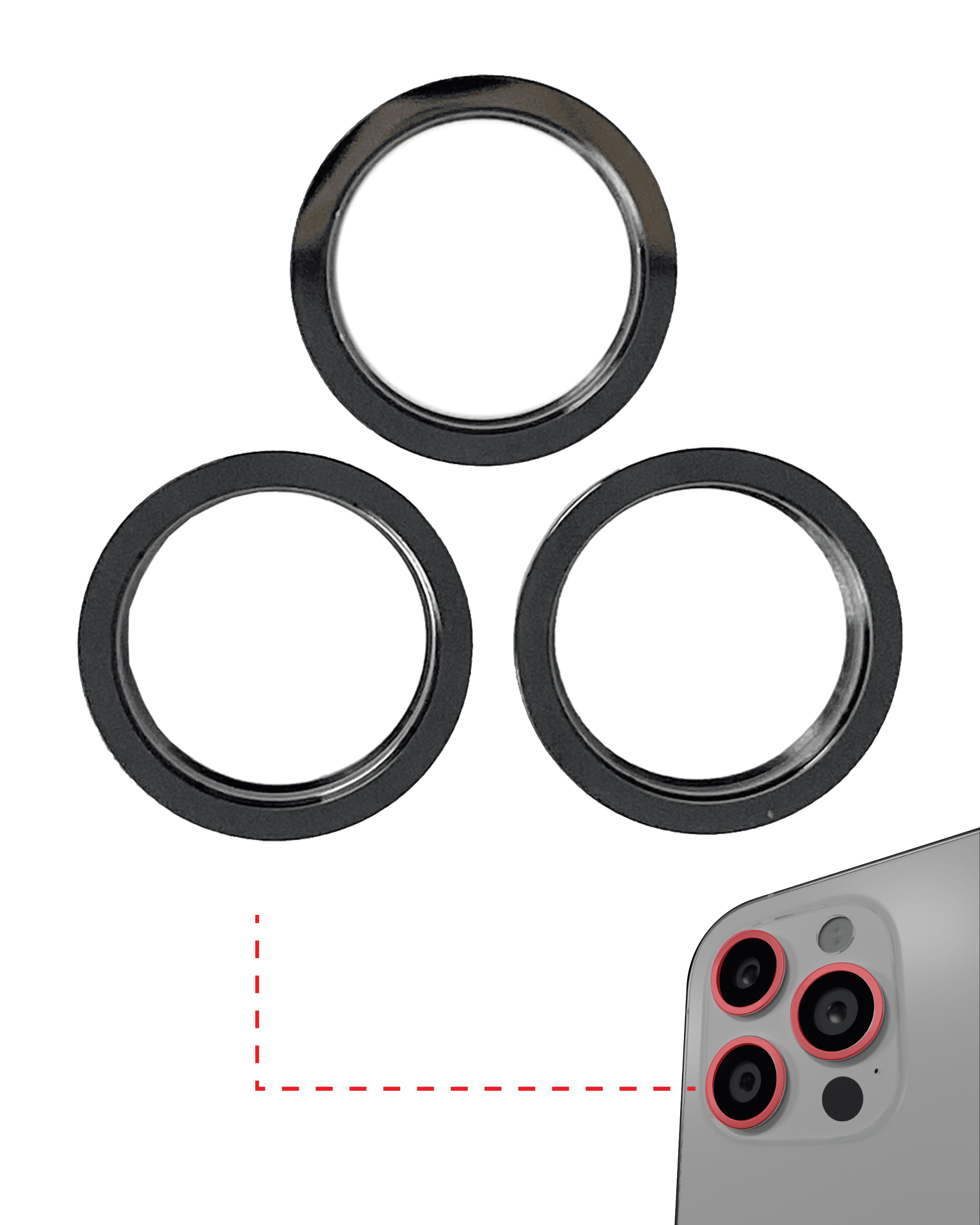Back Camera Bezel Ring Only Compatible For iPhone 11 Pro / 11 Pro Max (Black) (3 Piece Set) (10 Pack)