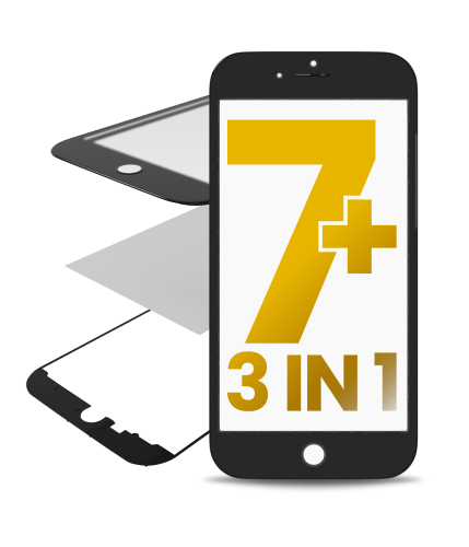3 in 1 (Front Glass + Frame + OCA Pre-Installed) Compatible For iPhone 7 Plus (Black) (2 Pack) (OCA Master)