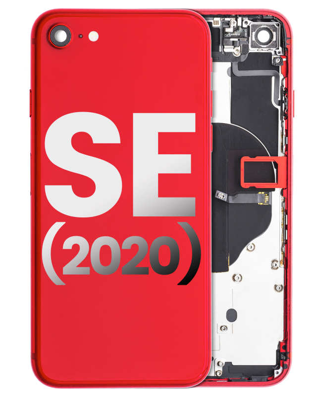 Back Housing W/ Small Components Pre-Installed Compatible For iPhone SE (2020) (Used OEM Pull: Grade C) (Red)