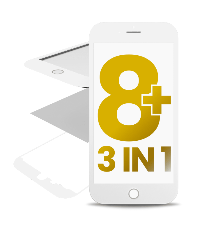 3 in 1 (Front Glass + Frame + OCA Pre-Installed) Compatible For iPhone 8 Plus (White) (2 Pack) (OCA Master)