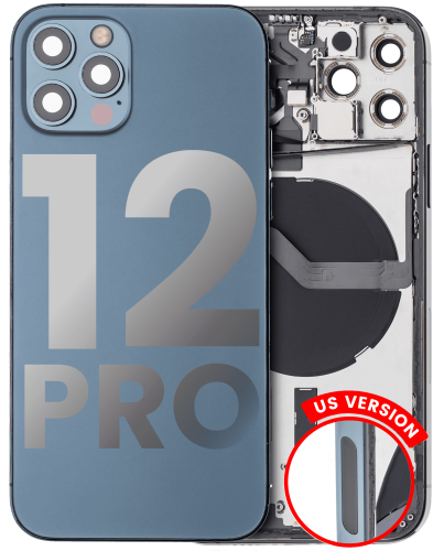 Back Housing W/ Small Components Pre-Installed Compatible For iPhone 12 Pro (US Version) (Used OEM Pull: Grade C) (Pacific Blue)