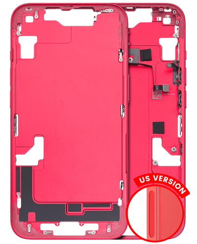 Mid-Frame Housing With Power And Volume Button Compatible For iPhone 14 (US Version) (Used OEM Pull: Grade B) (Red)